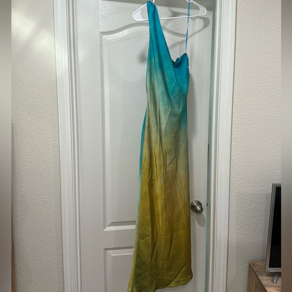 ZARA- ASYMMETRICAL SATIN EFFECT TIE DYE DRESS- M - Picture 2 of 4
